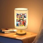 Lampe de chevet one piece lampe de chevet 3 couleurs base en bois abat jour rond en lin lampe de lecture ...