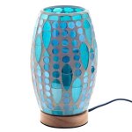 Lampe mosaque - ovale - verre mosaque bleu - socle en bois - ambiance vintage