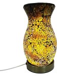 Lampe mosa�que en m�tal et verre forme originale tulipe couleur ambr�e jaune 22cm