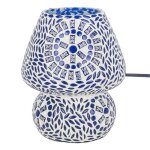 Lampe � poser - mosa�que - bleu et blanc - 18cm - verre - d�coration m�diterran�enne