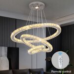 Lampe pendante à 3 anneaux lampe de chandelier en cristal lampe de plafond led dimmable télécommande Lampe pendante à 3 anneaux lampe de chandelier en cristal lampe de plafond led dimmable télécommande