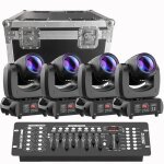Uking 200w jeux de lumiere dj - dj lyre led beam 8 gobo 18 prisme dmx pack de 4 avec console 192 canaux ...