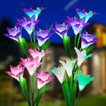 Lampes solaires de dext�rieur jardin couleurs changeantes avec 16 fleurs de lys solaires plus grandesip65 ...
