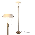 Lampe sur pied notaire classique en bronze avec abat - jour en verre blanc et support en laiton avec ...
