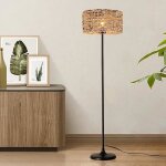 Lampe sur pied en rotin tressée à la main avec interrupteur de câble douille e27 pour salon et chambre ... Lampe sur pied en rotin tressée à la main avec interrupteur de câble douille e27 pour salon et chambre ...