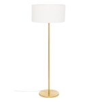 Lampadaire droit avec abat jour blanc en bouclette et pied dor - diamtre 37 cm x hauteur 150 cm