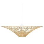 Lampe suspendue suspension luminaire ronde en bois coloris beige et mtal blanc - diamtre 56 x hauteur ...