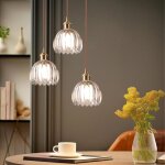 Lampe suspension - 3 lampes - abat - jour verre transparent - laiton dor� - style vintage / modern