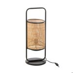 Lampe de table 23x23x61 cm en rotin naturel et m�tal noir