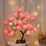 Lampe de table  24 led en forme darbre  roses veilleuse usb luminaire dcoratif dnik arbre noir rose ...