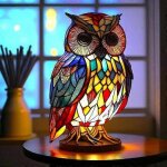 Lampe de table en forme danimal en vitrail lampe boh�me en r�sine pour chambre � coucher salon (hibou) ...