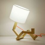 Lampe de table led en bois robot articule crative avec abat - jour en tissu blanc pour chambre dtude ...
