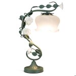 Lampe de table led vintage costway - abat - jour en verre forme de muguet - 6 roses en cramiquefeuilles ...