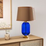 Lampe de table moderne bleu - 3 tons de lumi�res design �l�gant avec base dor�e et abat - jour en pe ...