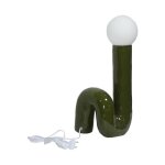 Lampe de table organique cramique vernis kaki. globe en verre h 45cm - elma