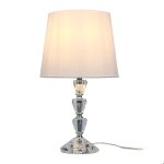 Lampe de table relaxdays pied en verre & abat - jour tissu e27 h x p: 405 x 23 cm design cristal avec ...