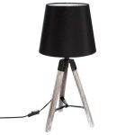 Lampe trpied - atmosphera - runo - bois et mtal - abat - jour noir - h58 cm