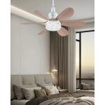 Lampe de ventilateur � six pales 40w 52 cm pales en grain de bois couvercle blanc laiteux avec support ...