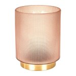 Lampe  poser en verre fum emboss rose socle dor
