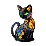 1pcs lampe � vitrail danimaux - lampe de chat en vitrail vintage table de chevet danimaux � la main � ...