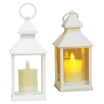 Lanternes blanches 2pcs lanterne  batterie  led de 9x4 pouces avec poigne et forme de bougiedcorative ...