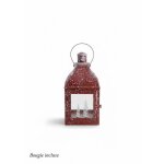 Lanterne dcorative - rouge nol - mtal effet neige - photophore avec bougie - 20 cm