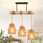 Lapamax lampe suspension vintage industriel lustre en bois rotin e27 luminaire eclairage design cage ...