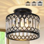 Lapamax moderne plafonnier k9 cristal noir - lustre mtal rond abat - jour e27 graduable 22cm pour salon ...