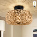 Lapamax plafonnier boho suspendu avec abat - jour en rotin - led lustre vintage en bambou - 60w - luminaire ...