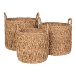 Laurette - lot de 3 cache - pots en fibre naturelle tress�e avec anses