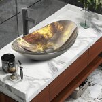 Lavabo vasque  poser avec robinetterie lave - mains vier pour salle de bain ovale jaune