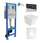 Lavita lav 101 el�ment b�ti - support pour wc 40cm + wc suspendu lago blanc sans rebord + plaque de commande ...