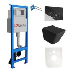 Lavita lav 101 el�ment b�ti - support pour wc 40cm + wc suspendu lago noir sans rebord + plaque de commande ...