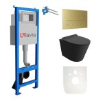 Lavita lav101 elment bti - support pour wc 40cm + wc suspendu galve noir sans rebord + plaque de commande ...