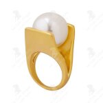 Lcc bague en forme de y imitation perle titane acier plaqu or 18k designer italien style unique femme ...