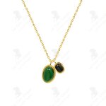 Lcc� collier double pendentif agate verte irr�guli�re titane acier plaqu� or 18k accessoires collier ...