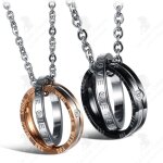 Lcc collier europen et amricain double anneau pendentif en acier inoxydable bijoux classique collier ...