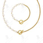 Lcc perle deau douce ot fermoir bracelet collier titane acier plaqu or parure de bijoux femme rtro ...