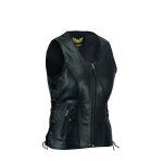 Leatherick gilet sans manches cuir buffle femme noir - taille 4xl 4 poches doublure polyester