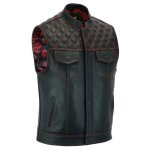 Leatherick groove club hommes gilet cuir biker - doublure traditionnelle en satin paisley avec surpiqures ...