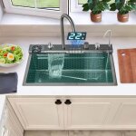Led evier cuisine 1 bac 75 x 45 cm evier inox grand bac lavabo cuisine avec trous pour robinets et distributeu ...