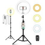 Led selfie ring light avec tr�pied anneau lumineux 10 avec t�l�commande wireless par usb 3 modes declairage ...