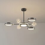 Led suspension 3 cercles et 3 boule de verre noir lampe lustre plafonnier dimmable �86 * h35cm