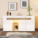 Lemonbest buffet salon led 140 x 40 x 70 cm armoire de salon avec 3 portes et �tag�re en verre meuble ...