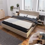 Lemonbest lit double en bois 160 x 200 cm avec tête et 2 tables de chevet structure de lit sommier à ... Lemonbest lit double en bois 160 x 200 cm avec tête et 2 tables de chevet structure de lit sommier à ...