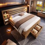 Lemonbest lit double en bois massif 180�200cm lit coffre avec �clairage led et usb type c t�te et tiroirs ...