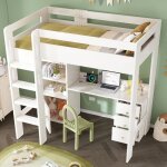 Lemonbest lit mezzanine enfant 90x200cm avec bureau usb - c armoire et classeur sommier � lattes escalier ...