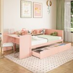 Lit enfant - lit plat en bois - 90x200cm - avec bureau - équipé de 2 tiroirs - lit simple sans matelas ... Lit enfant - lit plat en bois - 90x200cm - avec bureau - équipé de 2 tiroirs - lit simple sans matelas ...