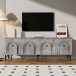 Lemonbest meuble tv bas avec 4 portes 160x38x55. 5 cm gris banc tv avec rangementdesign lgant et modernechar ...