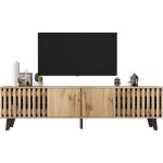 Lemonbest meuble tv bas aspect bois avec 8 compartiments et 4 portes pour tv de 70 avec grand espace ...
